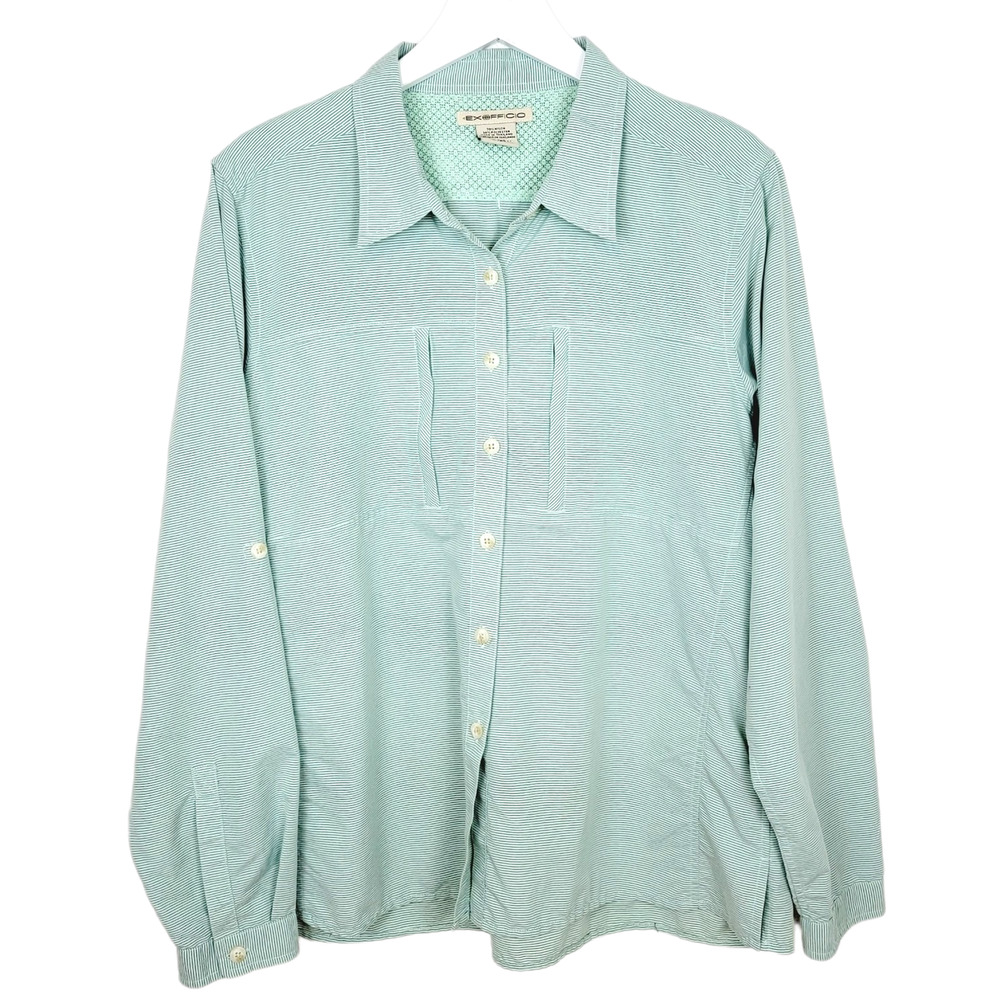 EXOFFICIO DryFlyLight Green Stripe Long Sleeve Button Down Shirt Size XL